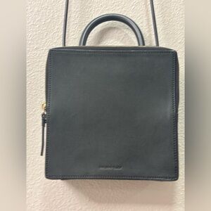 Building Block Crossbody Bags Structured Black Leather Top-Handle Bag